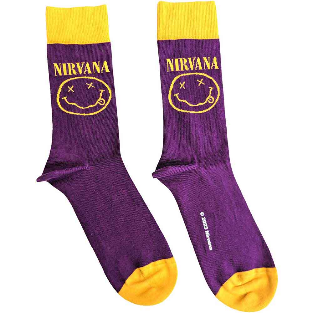 Nirvana (Yellow Happy Face on Purple) Socks