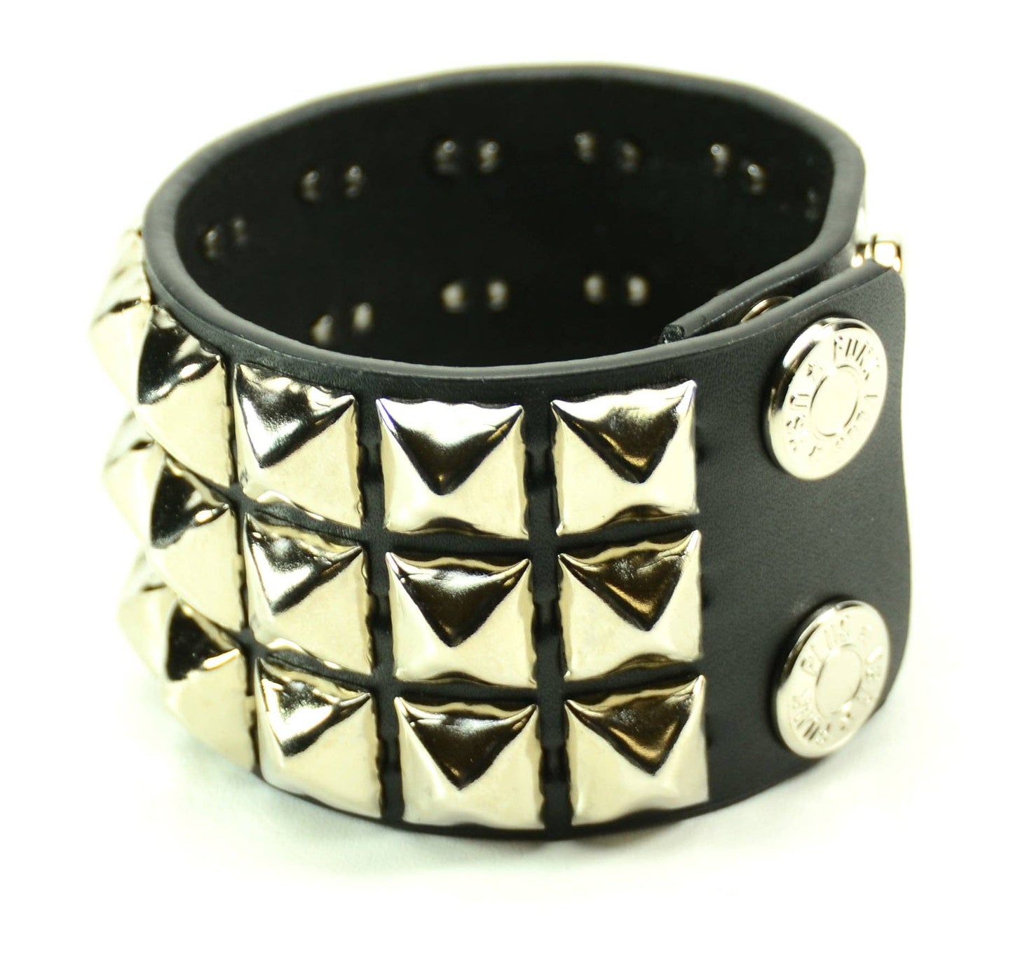 BC127 3 ROW 1/2" PYRAMID STUD SNAP BRACELET