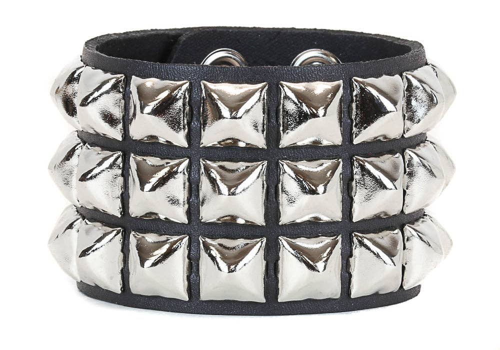 BC127 3 ROW 1/2" PYRAMID STUD SNAP BRACELET