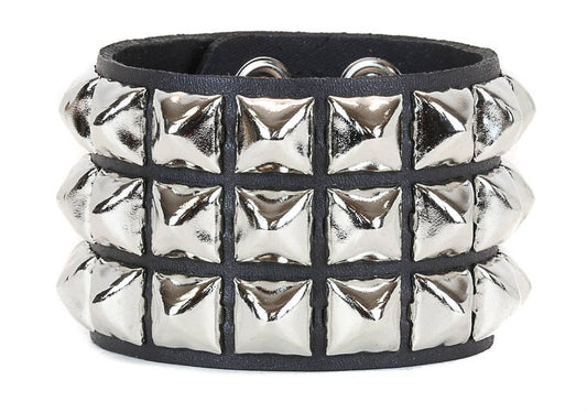 BC127 3 ROW 1/2" PYRAMID STUD SNAP BRACELET