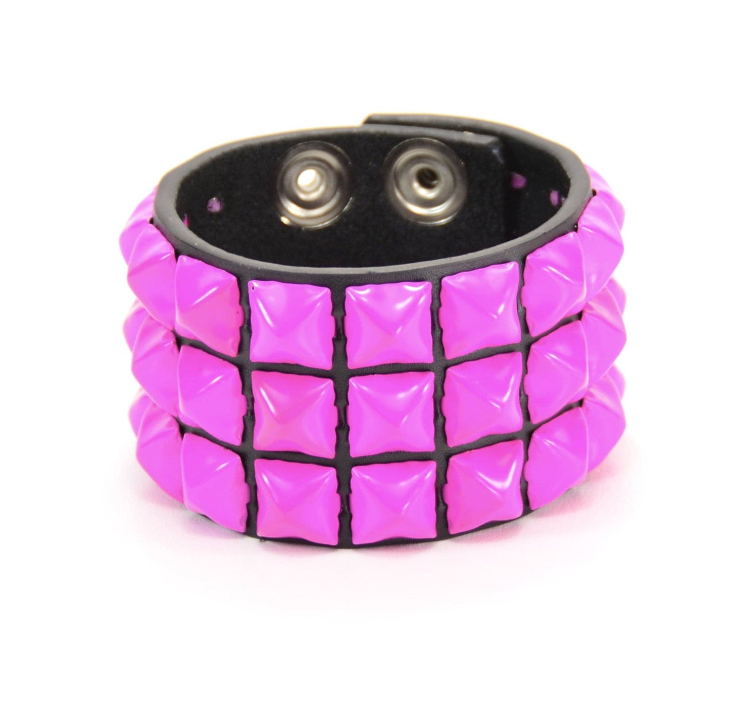 BC127 3 ROW 1/2" PYRAMID STUD SNAP BRACELET