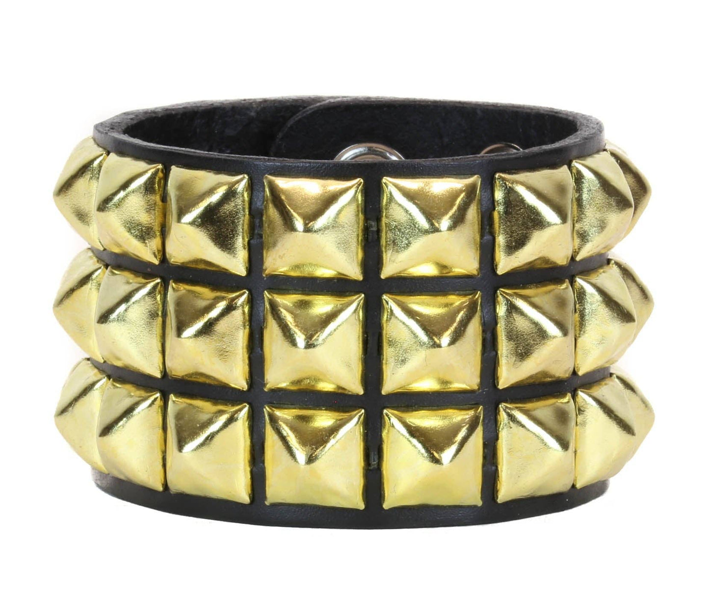 BC127 3 ROW 1/2" PYRAMID STUD SNAP BRACELET
