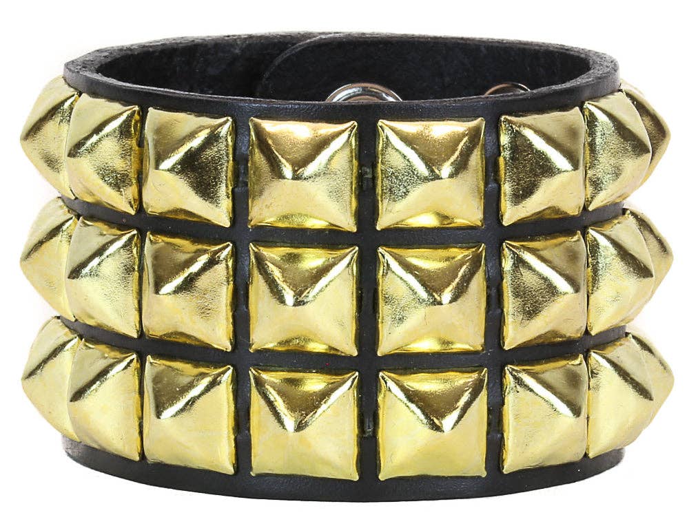 BC127 3 ROW 1/2" PYRAMID STUD SNAP BRACELET