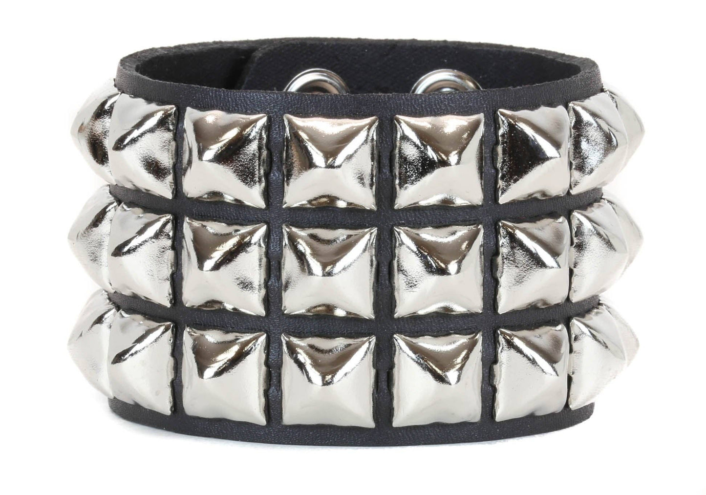 BC127 3 ROW 1/2" PYRAMID STUD SNAP BRACELET