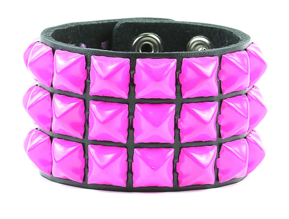 BC127 3 ROW 1/2" PYRAMID STUD SNAP BRACELET