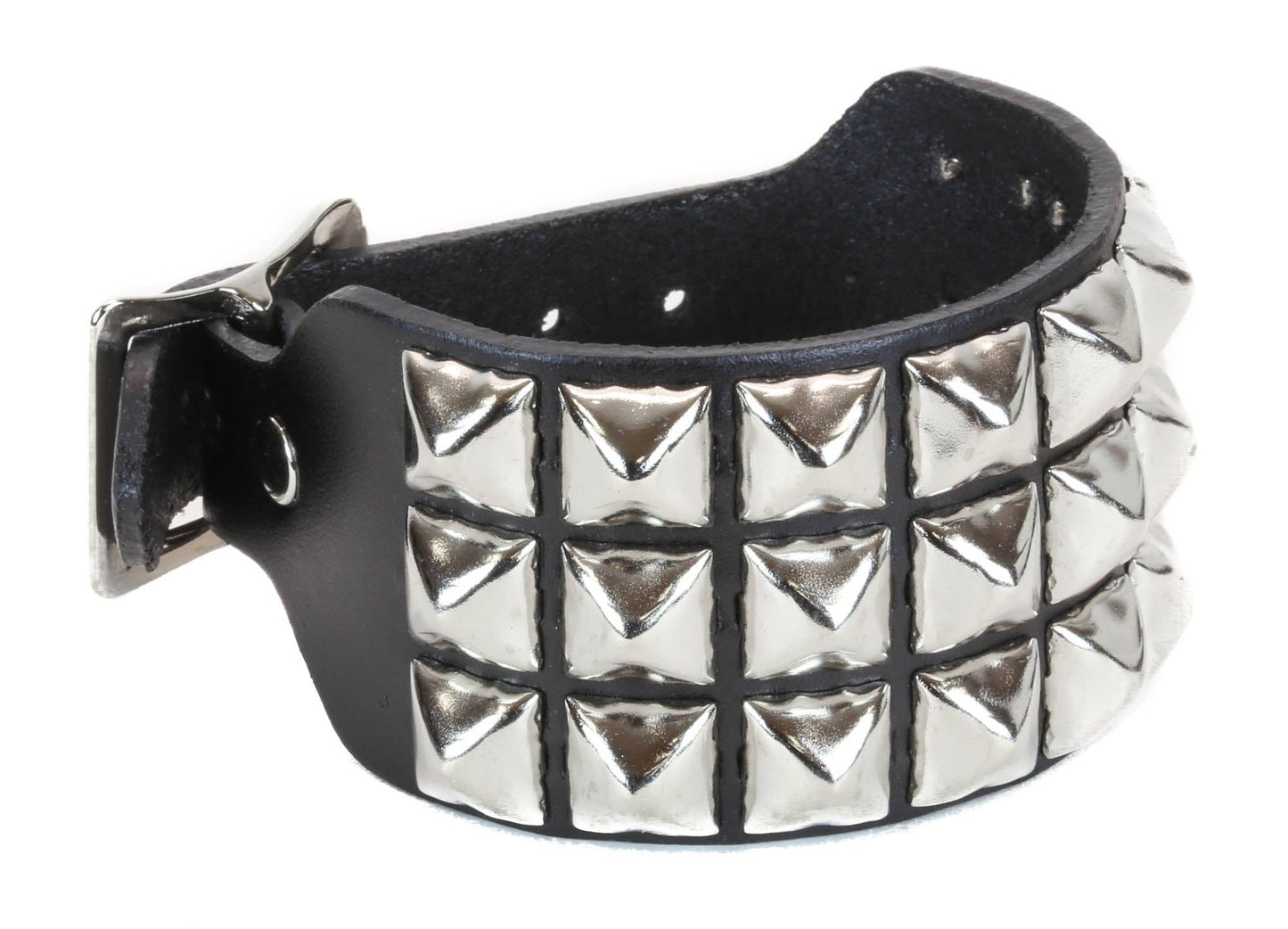 BUCKLE BRACELET WITH 3 ROW 1/2" PYRAMIDS