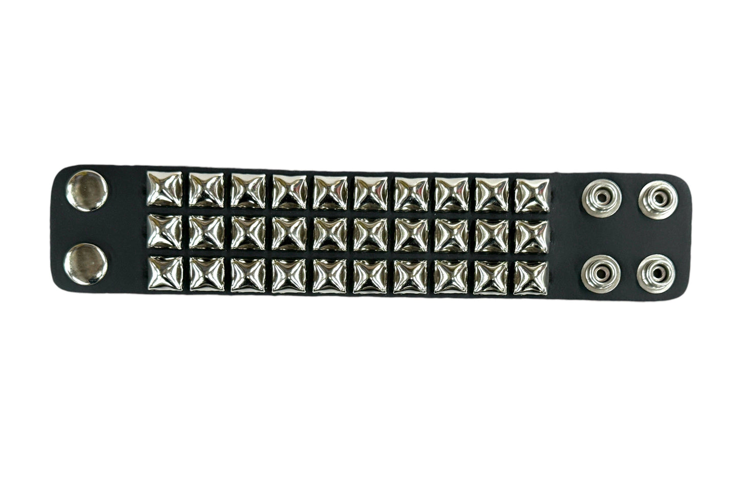 BC127 3 ROW 1/2" PYRAMID STUD SNAP BRACELET
