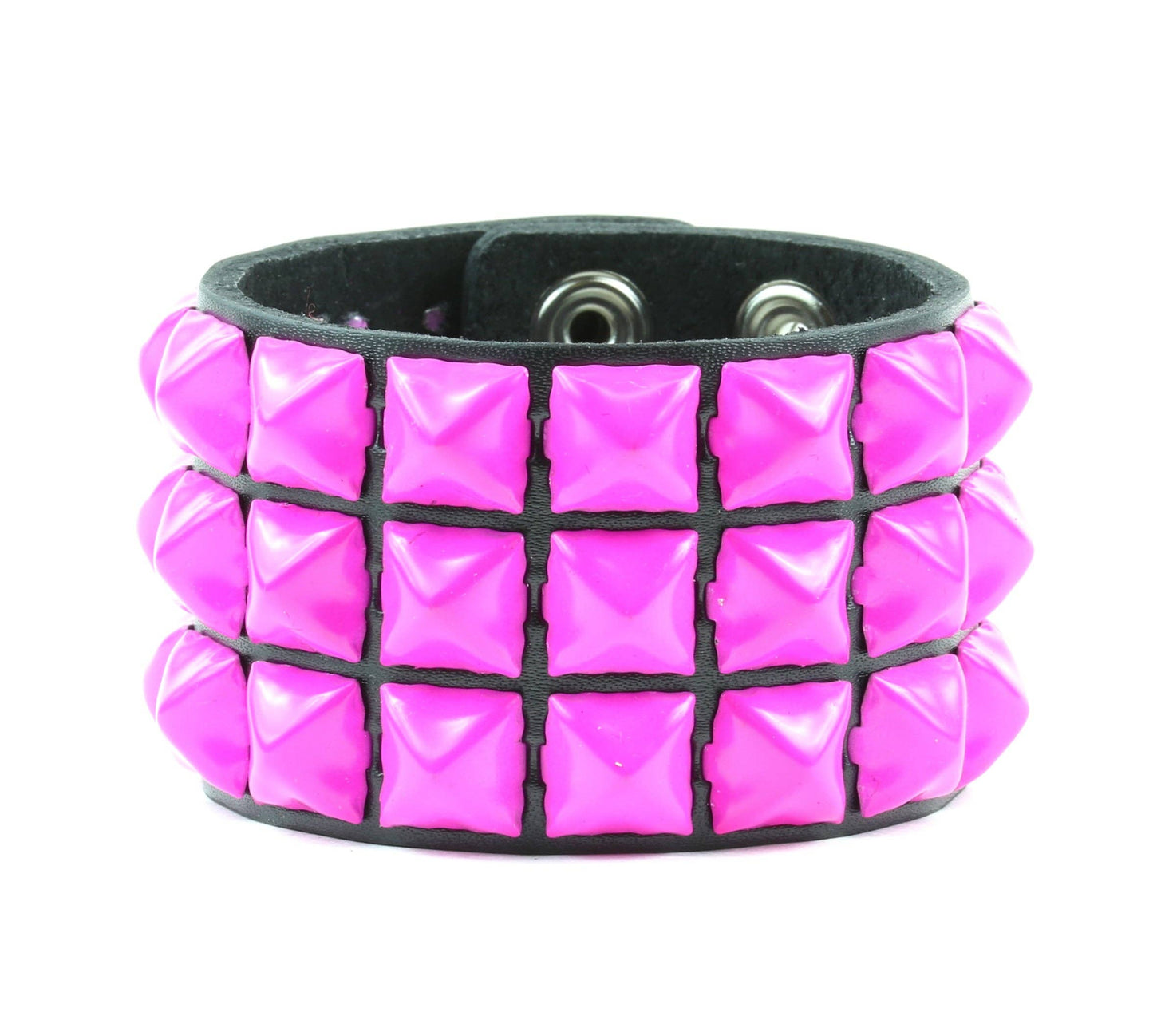 BC127 3 ROW 1/2" PYRAMID STUD SNAP BRACELET