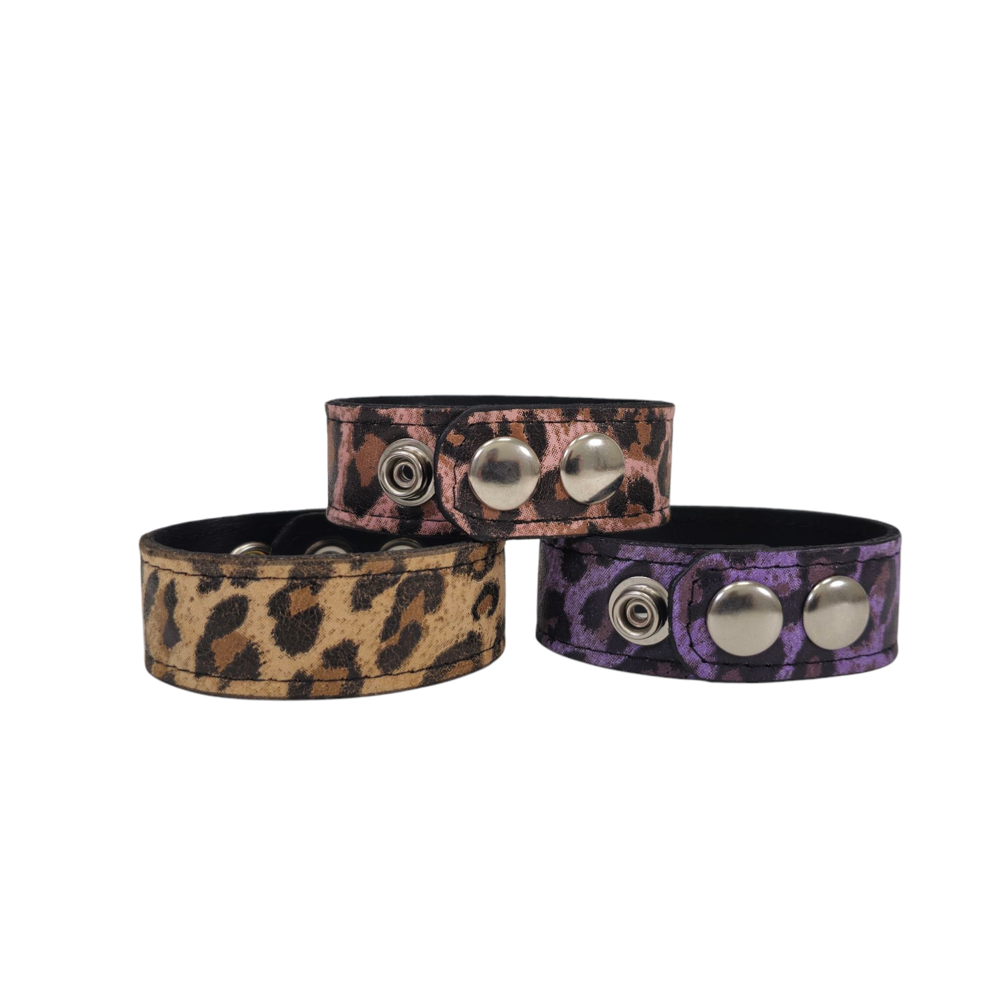 BC100CHEETAH GENUINE  LEATHER LEOPARD CUFF SNAPPED BRACELET
