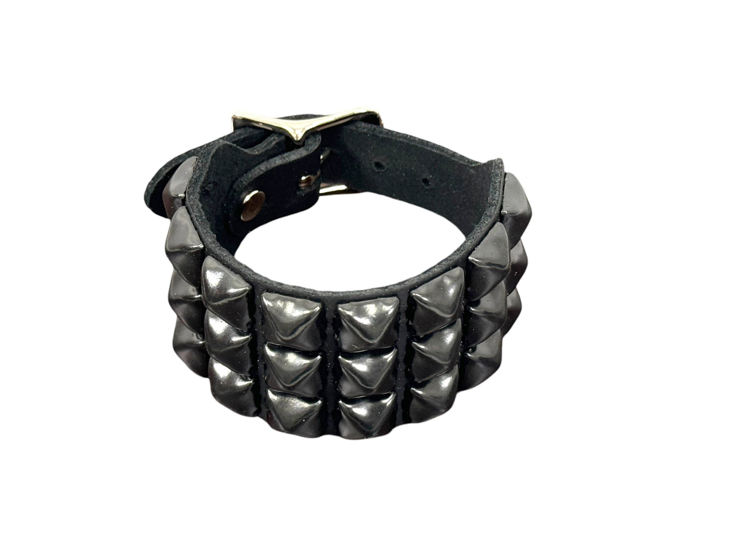 BUCKLE BRACELET WITH 3 ROW 1/2" PYRAMIDS