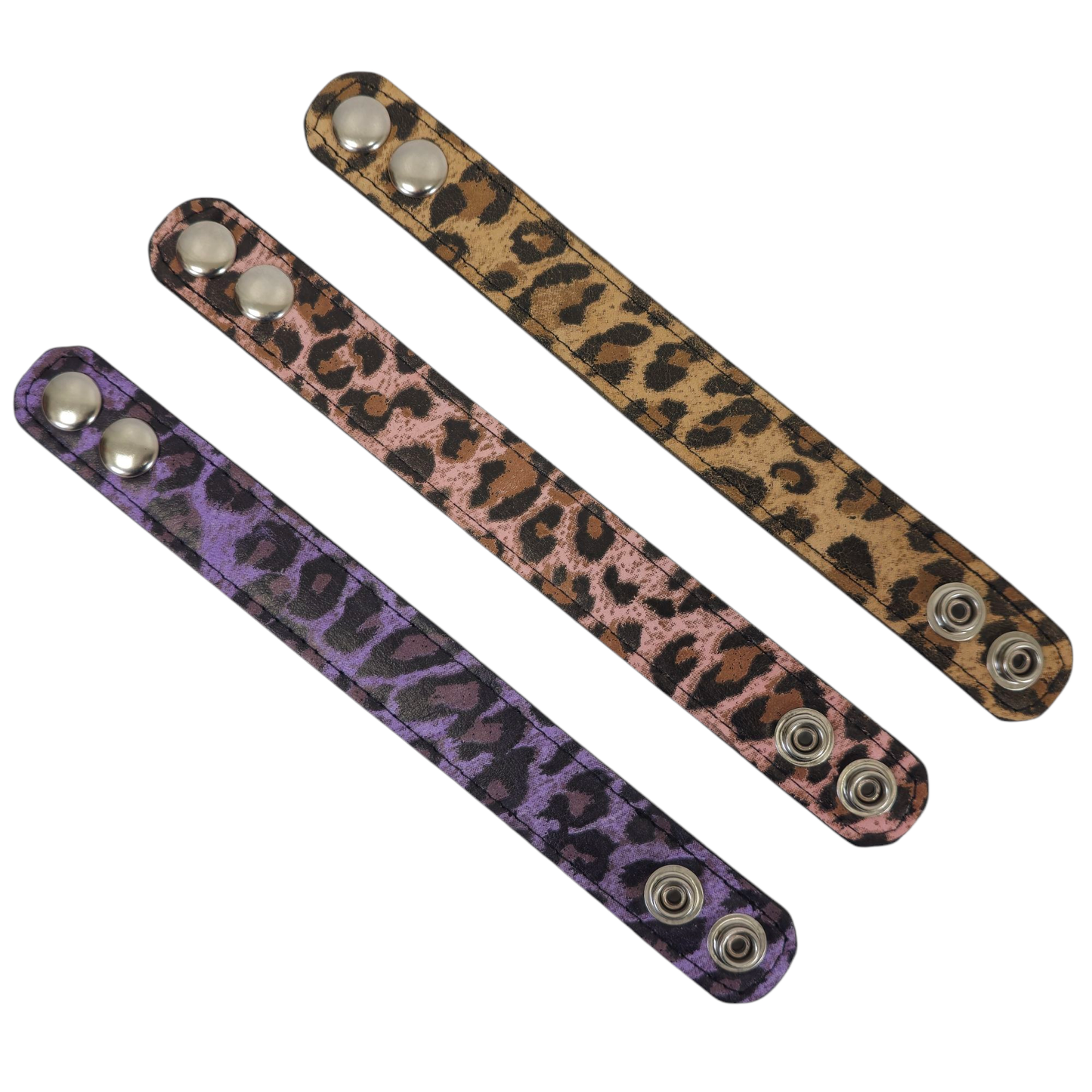BC100CHEETAH GENUINE  LEATHER LEOPARD CUFF SNAPPED BRACELET