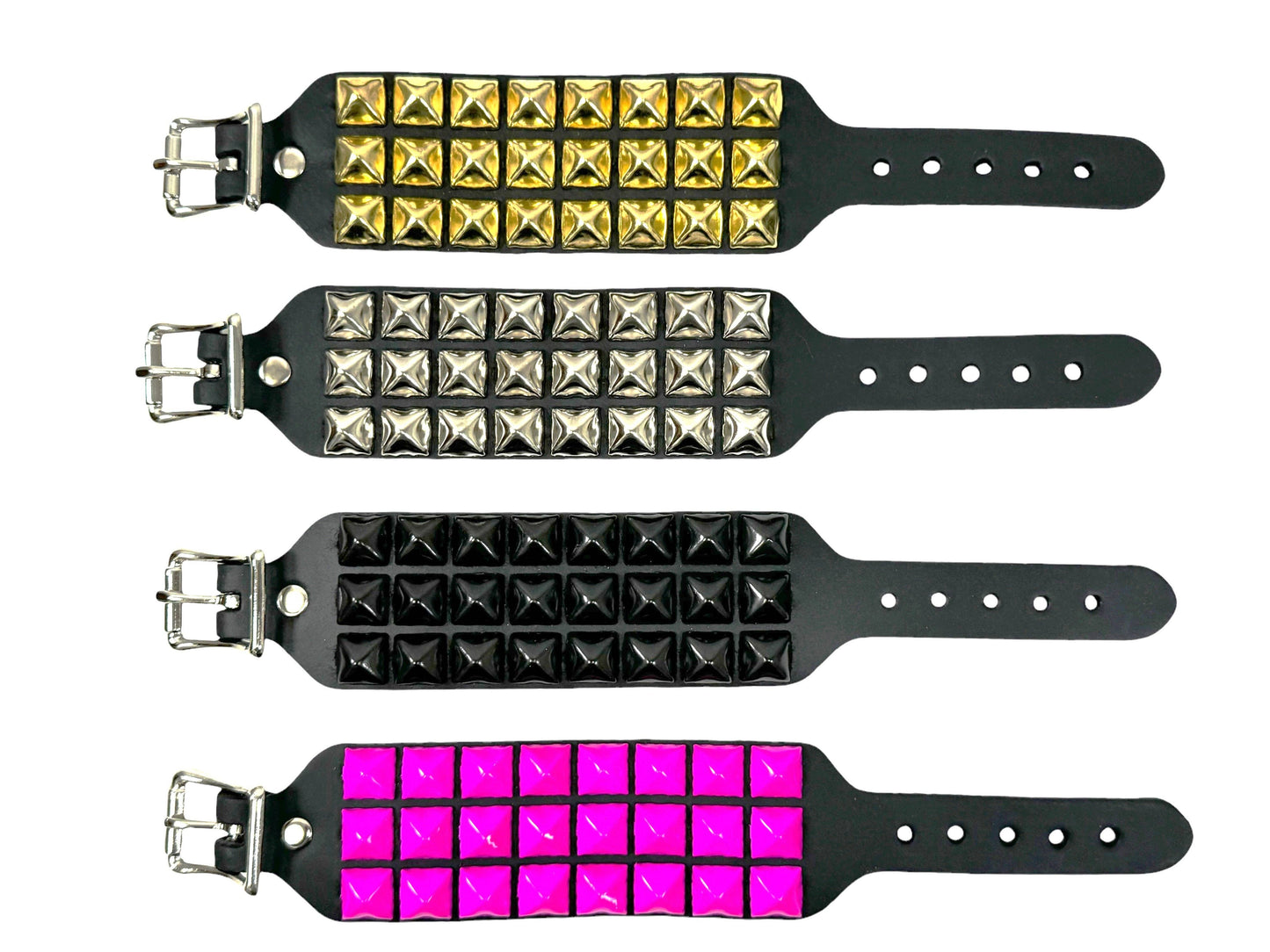 BUCKLE BRACELET WITH 3 ROW 1/2" PYRAMIDS