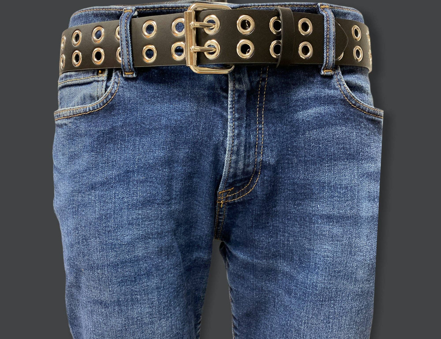 BT145US  USA TANNERY  \LEATHER BELT WITH 2 ROW 1" EYELETS GROMMET