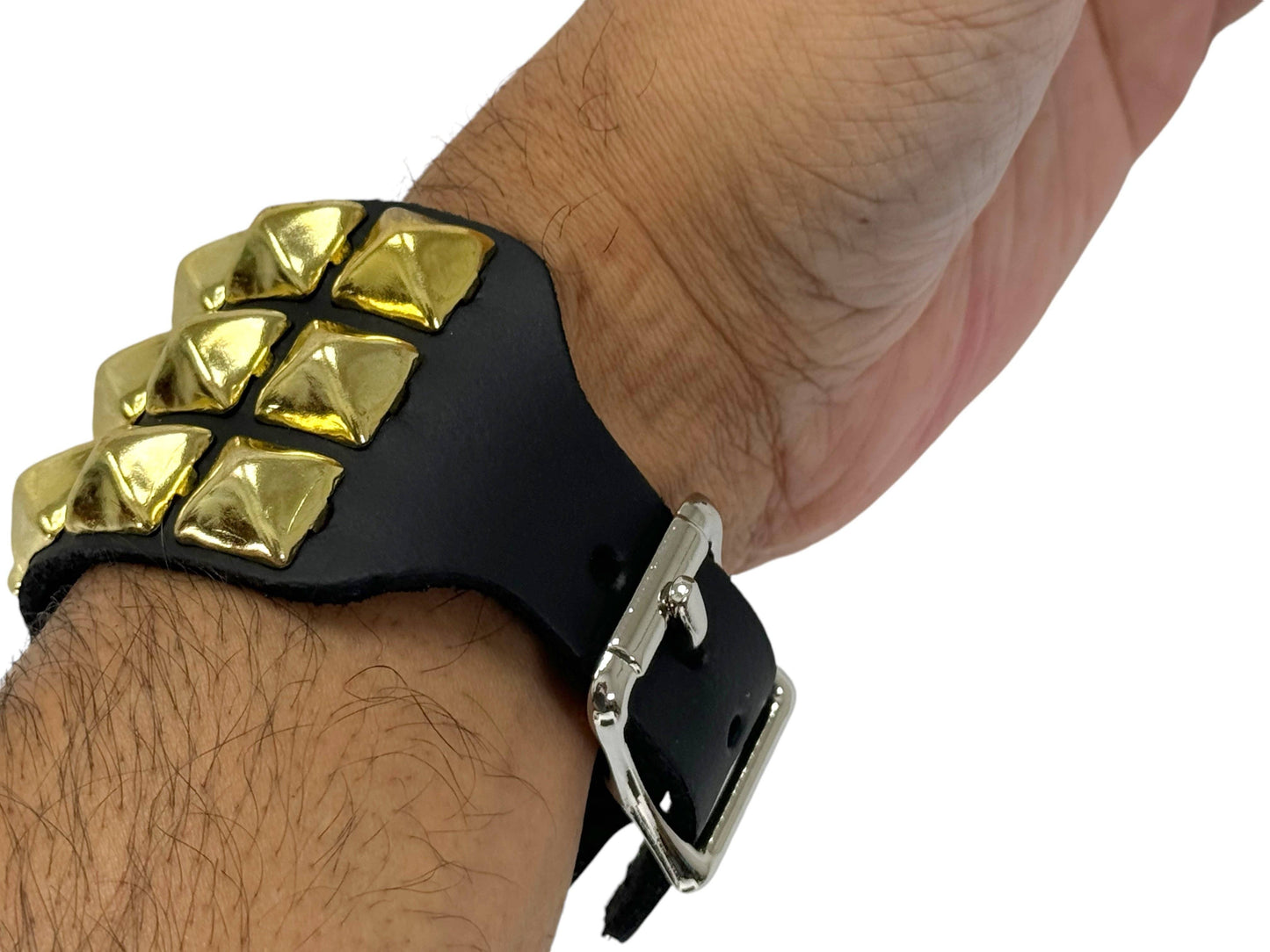 BUCKLE BRACELET WITH 3 ROW 1/2" PYRAMIDS